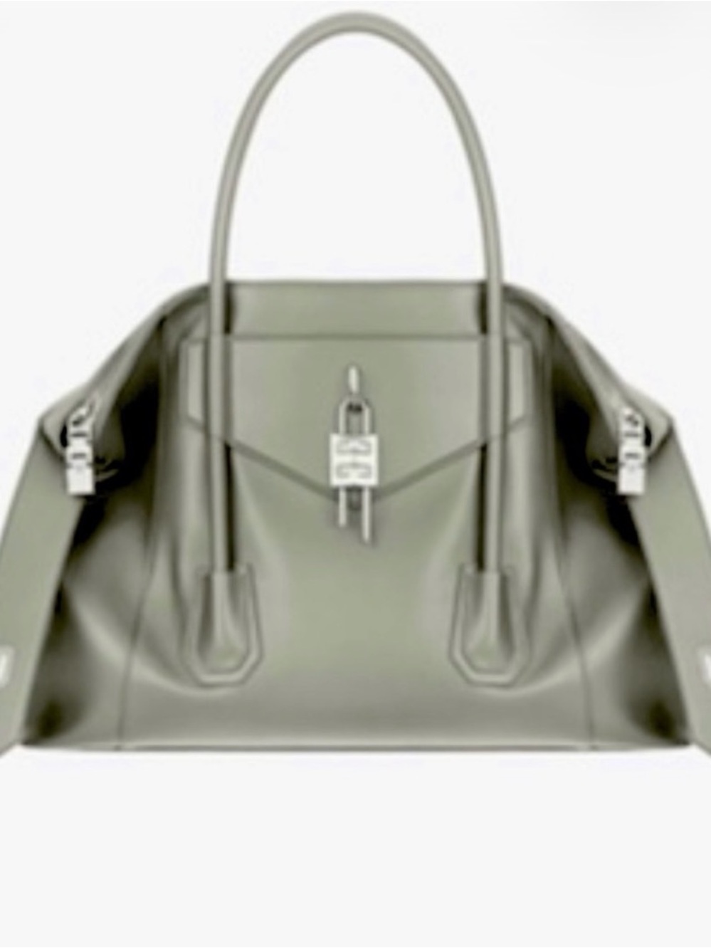 Givenchy Olive Green Leather Tote with Silver Lock Detail